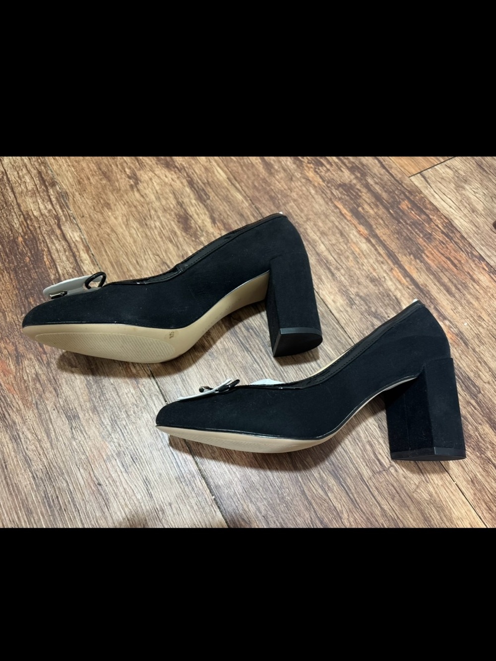 New in box - Kelly & Katie Black Suede Block Heel Pumps with Bow - Picture 6 of 9